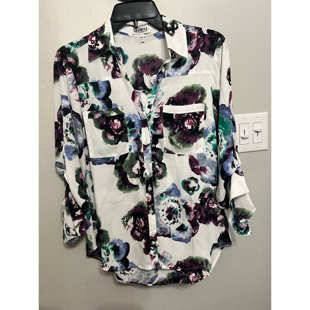 EXPRESS PORTOFINO FLORAL MULTI COLOR BUTTON UP PROFESSIONAL BLOUSE SHIRT SMALL